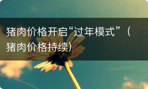 猪肉价格开启“过年模式”（猪肉价格持续）