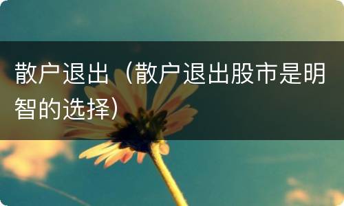 散户退出（散户退出股市是明智的选择）