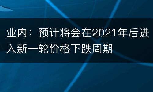 业内：预计将会在2021年后进入新一轮价格下跌周期