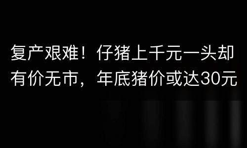 复产艰难！仔猪上千元一头却有价无市，年底猪价或达30元/公斤