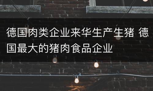德国肉类企业来华生产生猪 德国最大的猪肉食品企业
