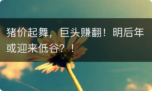 猪价起舞，巨头赚翻！明后年或迎来低谷？！