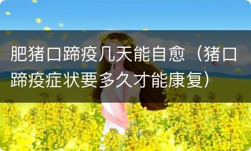 肥猪口蹄疫几天能自愈（猪口蹄疫症状要多久才能康复）