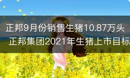 正邦9月份销售生猪10.87万头 正邦集团2021年生猪上市目标