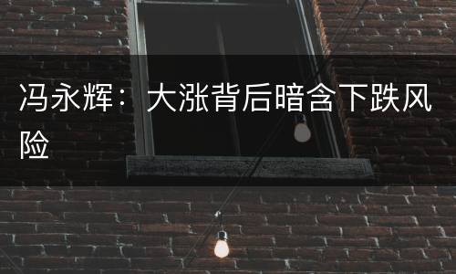 冯永辉：大涨背后暗含下跌风险