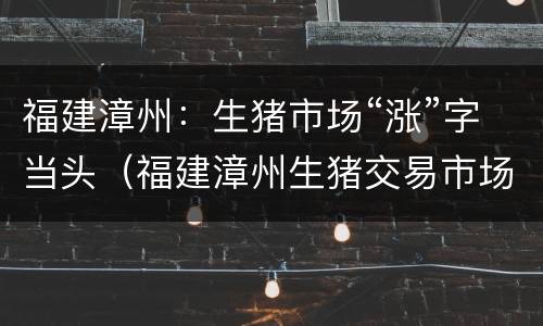 福建漳州：生猪市场“涨”字当头（福建漳州生猪交易市场）
