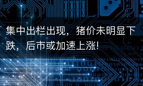 集中出栏出现，猪价未明显下跌，后市或加速上涨!