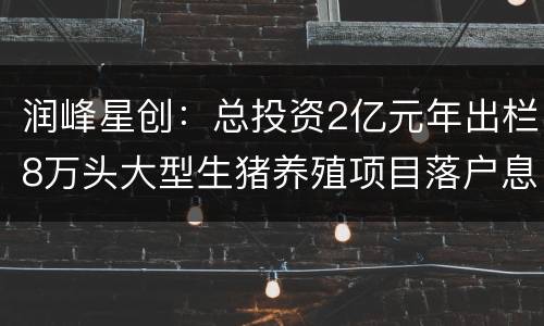 润峰星创：总投资2亿元年出栏8万头大型生猪养殖项目落户息烽石硐