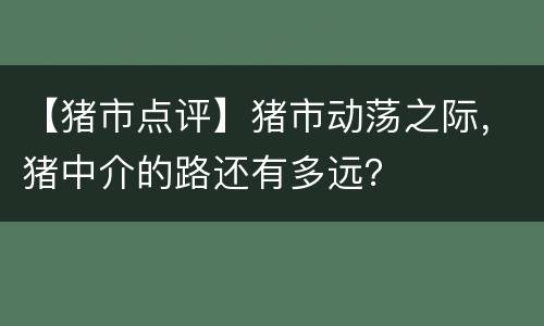 【猪市点评】猪市动荡之际，猪中介的路还有多远？