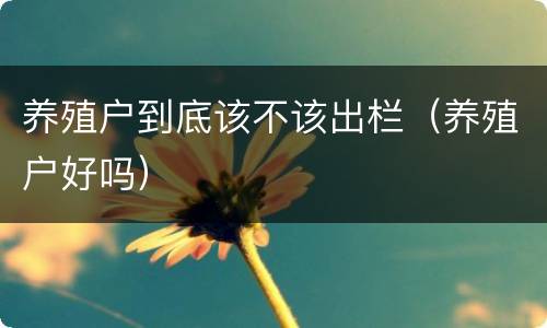 养殖户到底该不该出栏（养殖户好吗）