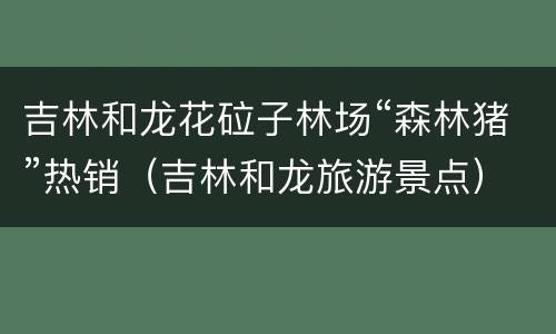 吉林和龙花砬子林场“森林猪”热销（吉林和龙旅游景点）