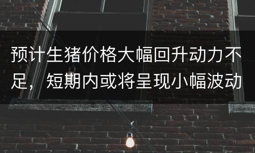 预计生猪价格大幅回升动力不足，短期内或将呈现小幅波动态势