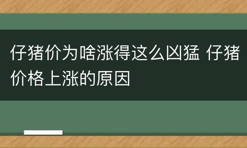 仔猪价为啥涨得这么凶猛 仔猪价格上涨的原因