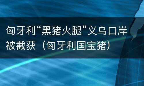 匈牙利“黑猪火腿”义乌口岸被截获（匈牙利国宝猪）
