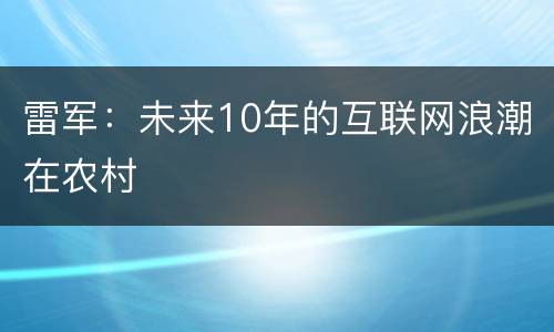 雷军：未来10年的互联网浪潮在农村