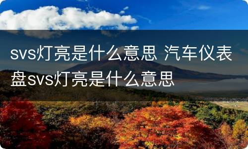 svs灯亮是什么意思 汽车仪表盘svs灯亮是什么意思
