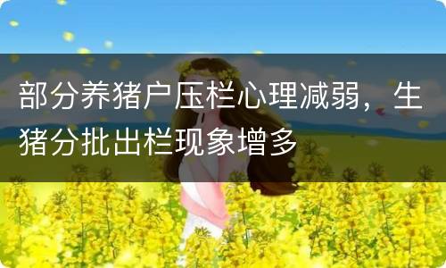 部分养猪户压栏心理减弱，生猪分批出栏现象增多